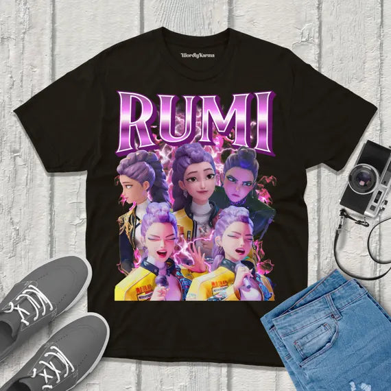 K-Pop Demon Hunters apparel featuring t-shirts, hoodies and cosplay inspired by Rumi, Zoey and Mira