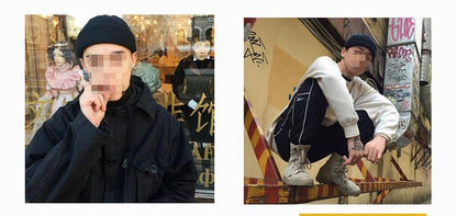 Korean Streetwear K-Pop Beanie Hat — Knitted Winter Cap for Men & Teens