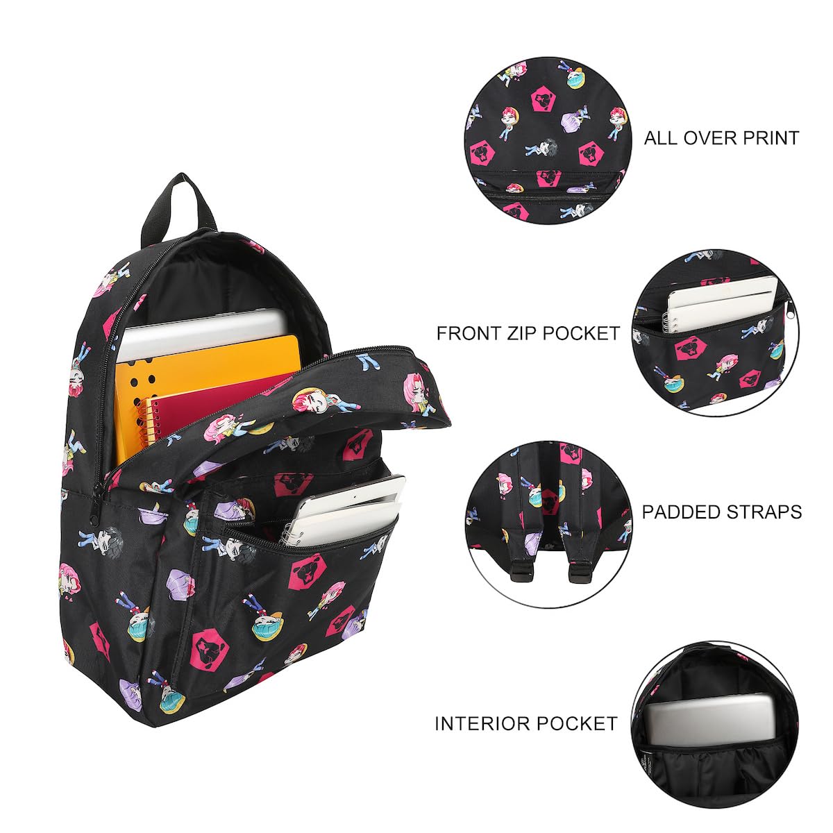 Saja Boys "Dark Idol" All-Over Print Backpack | 16.5" K-Pop Demon Hunters Tech Streetwear Bag