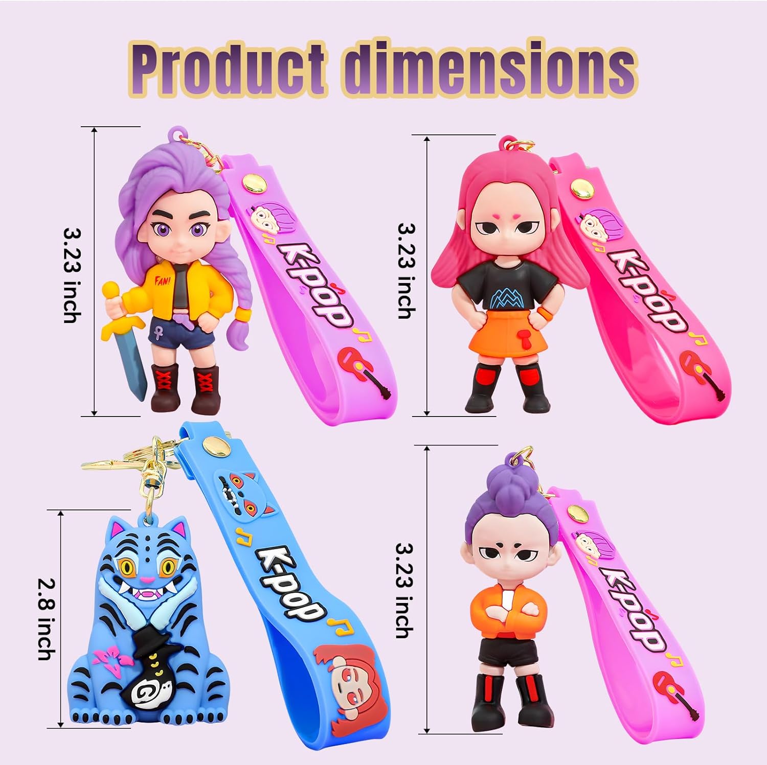 Bellicremas Kpop Demon Hunters Keychain Set of 4, Cute Doll Figurine Collectible - Official Kpop Demon Hunters Merch for Fans, Bag Charm & Toys Gift