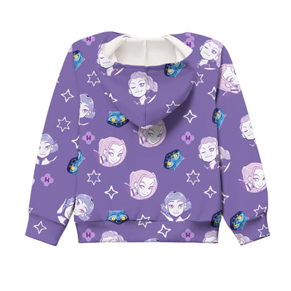 Girls Zip-Up Hoodie K-Pop Demon Graphic Print Long Sleeve Sweatshirt with Pockets