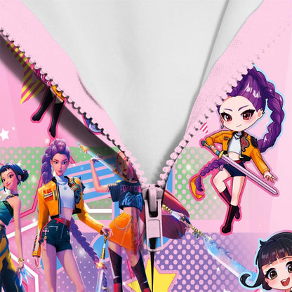 Girls Zip-Up Hoodie K-Pop Demon Graphic Print Long Sleeve Sweatshirt with Pockets