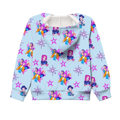 Girls Zip-Up Hoodie K-Pop Demon Graphic Print Long Sleeve Sweatshirt with Pockets