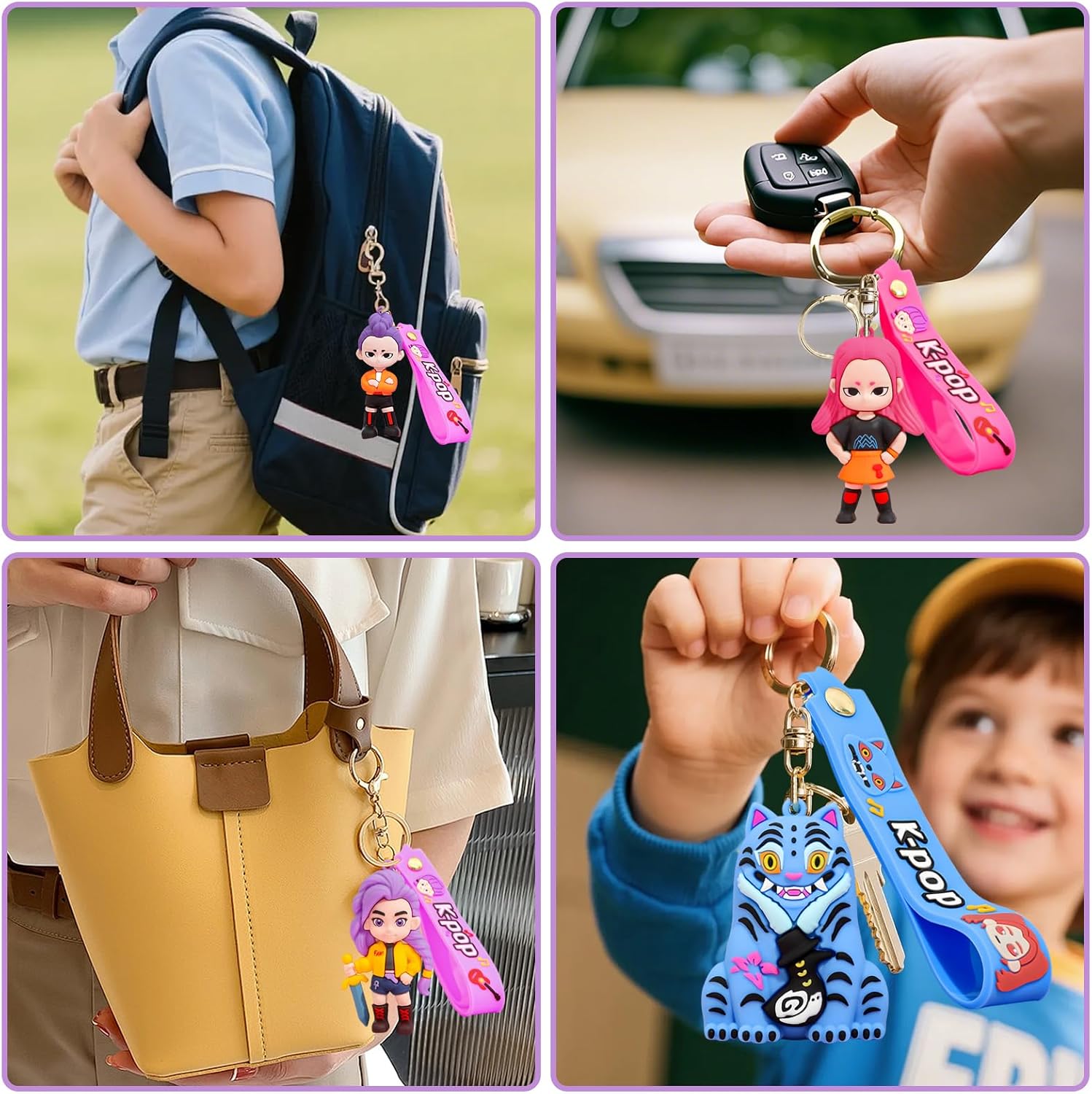 Bellicremas Kpop Demon Hunters Keychain Set of 4, Cute Doll Figurine Collectible - Official Kpop Demon Hunters Merch for Fans, Bag Charm & Toys Gift