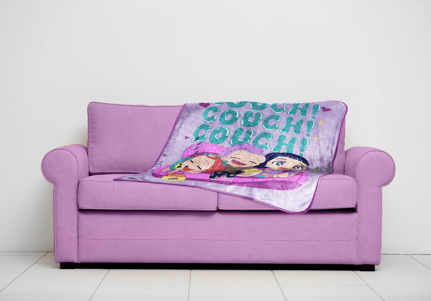 Saja Boys & Huntrix Chibi Plush Throw | K-Pop Demon Hunters Lavender Aesthetic Dorm Blanket