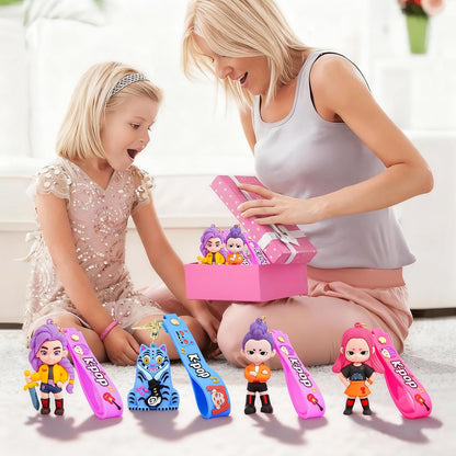 Bellicremas Kpop Demon Hunters Keychain Set of 4, Cute Doll Figurine Collectible - Official Kpop Demon Hunters Merch for Fans, Bag Charm & Toys Gift