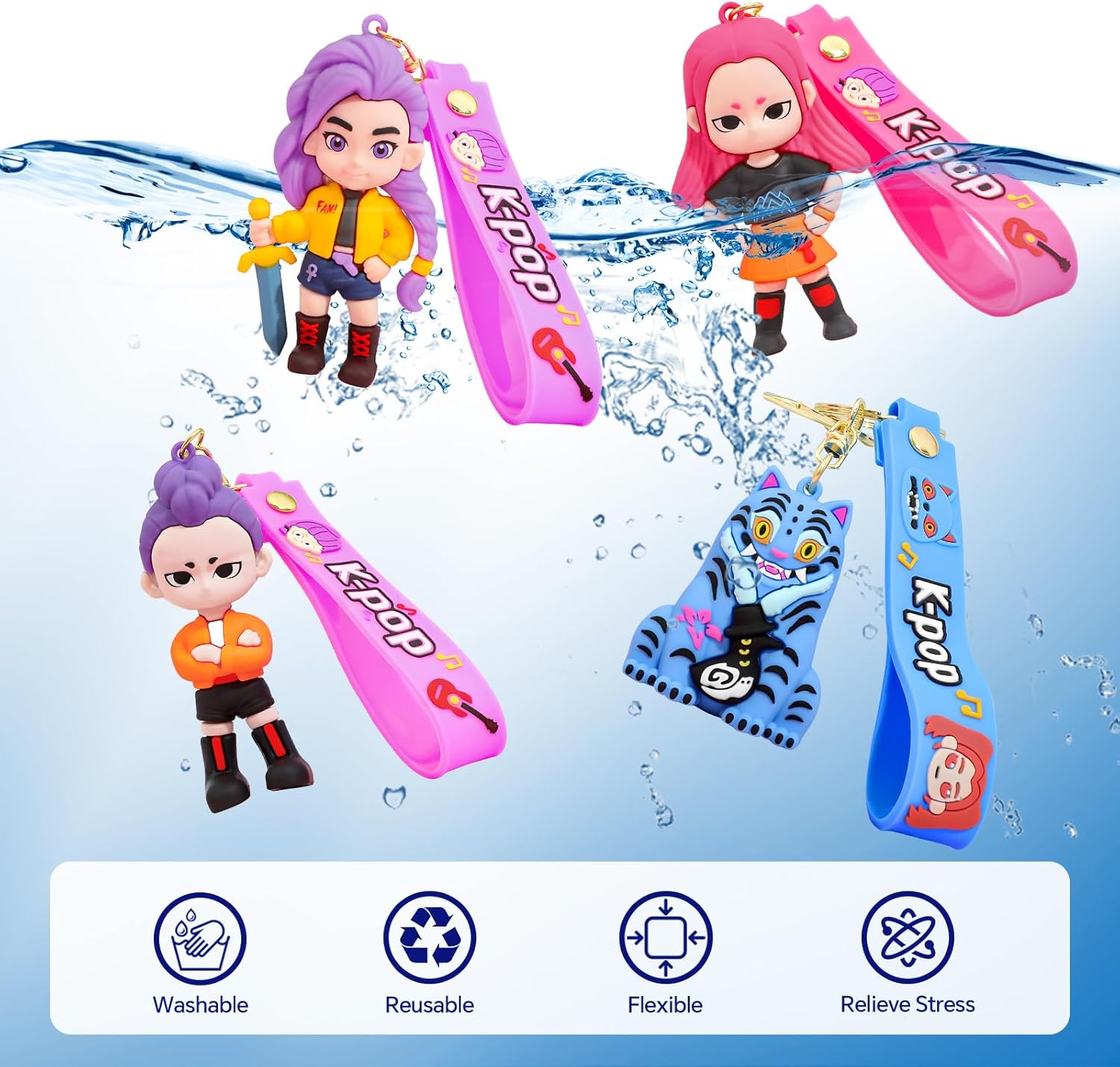 Bellicremas Kpop Demon Hunters Keychain Set of 4, Cute Doll Figurine Collectible - Official Kpop Demon Hunters Merch for Fans, Bag Charm & Toys Gift