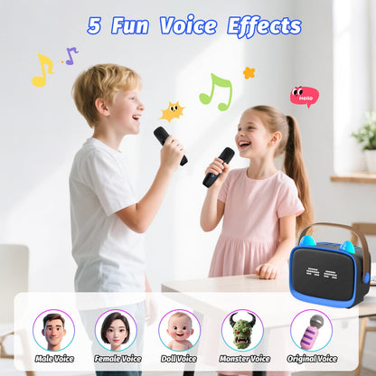 Kids Mini Karaoke Machine Set with Dual Wireless Microphones - Portable Bluetooth Speaker & LED Lights (Purple)