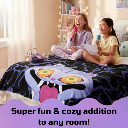 Saja Boys & Huntrix Chibi Plush Throw | K-Pop Demon Hunters Lavender Aesthetic Dorm Blanket