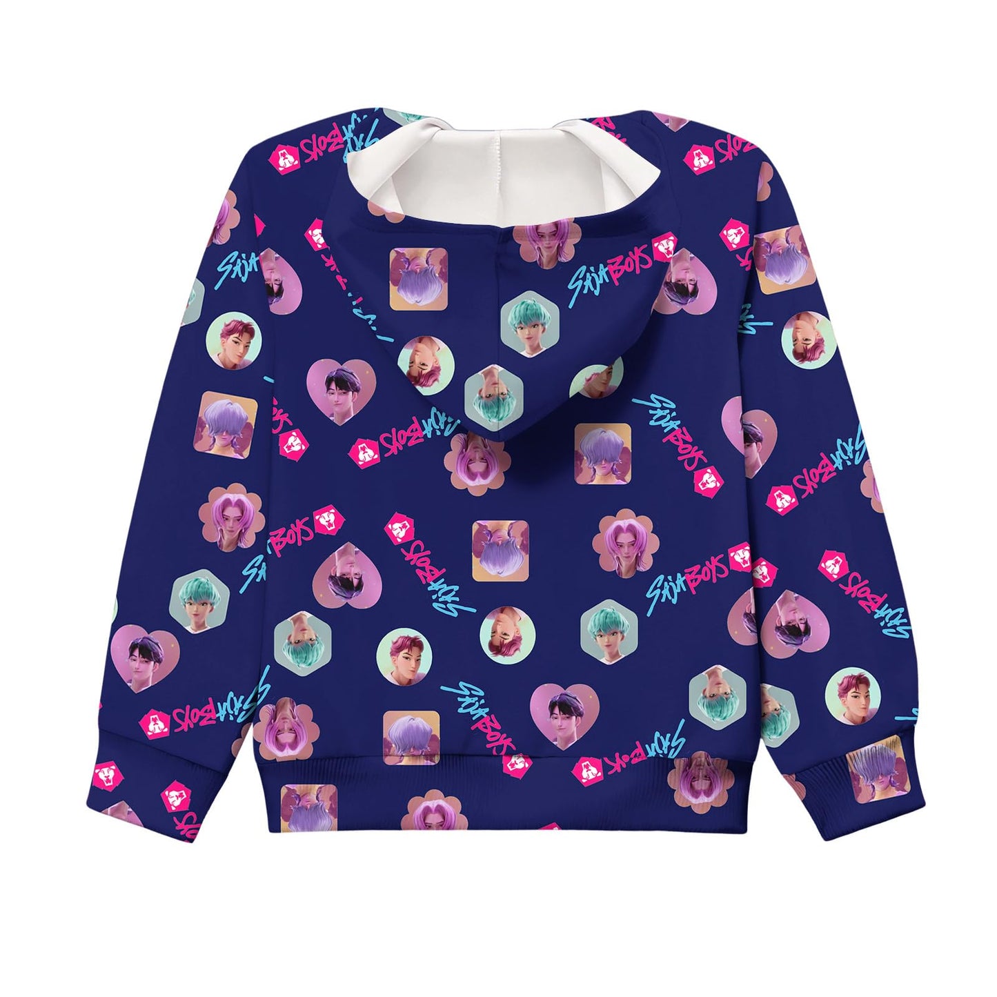 Girls Zip-Up Hoodie K-Pop Demon Graphic Print Long Sleeve Sweatshirt with Pockets