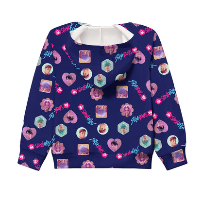 Girls Zip-Up Hoodie K-Pop Demon Graphic Print Long Sleeve Sweatshirt with Pockets