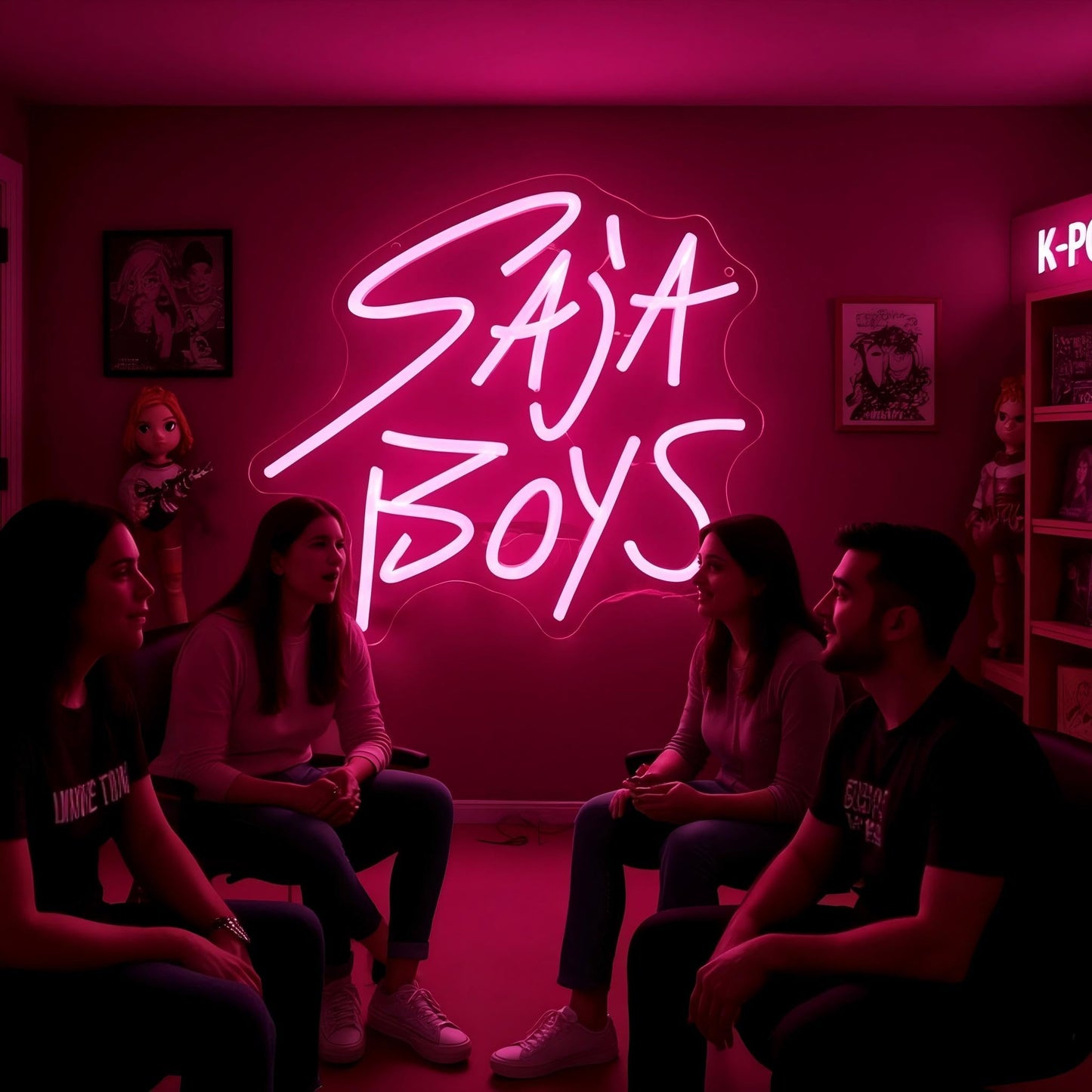 Saja Boys "Pink Idol Glow" Neon Sign | 13"x13" K-Pop Demon Hunters Aesthetic LED Wall Art