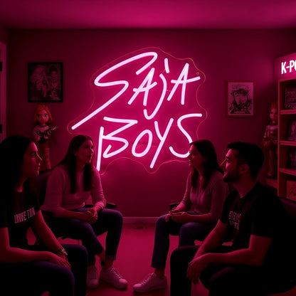 Saja Boys "Pink Idol Glow" Neon Sign | 13"x13" K-Pop Demon Hunters Aesthetic LED Wall Art