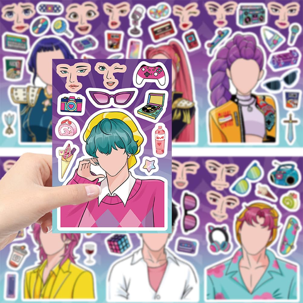 K-Pop Demon Hunters DIY "Make-A-Face" Sticker Set | 24-Sheet Saja Boys & Huntrix Interactive Party Decals