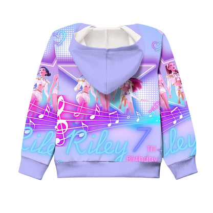 Girls Zip-Up Hoodie K-Pop Demon Graphic Print Long Sleeve Sweatshirt with Pockets