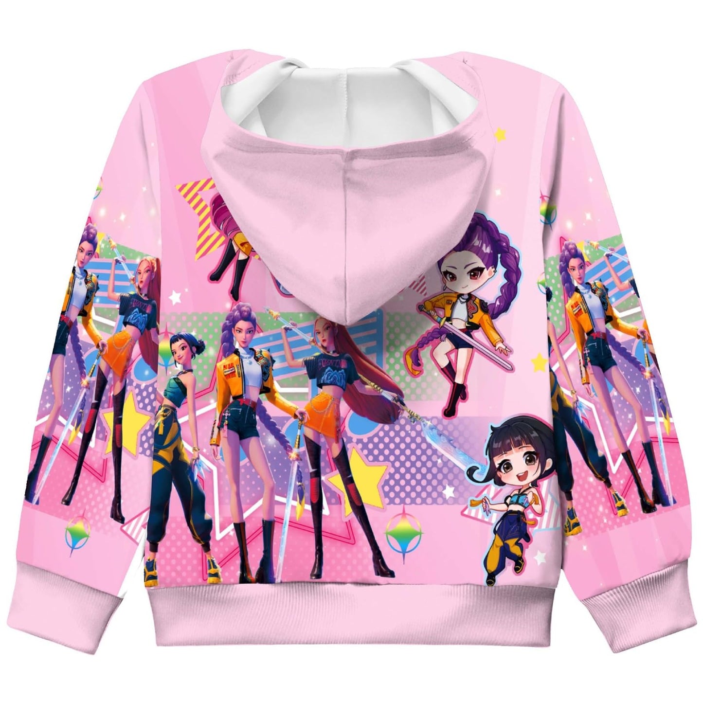 Girls Zip-Up Hoodie K-Pop Demon Graphic Print Long Sleeve Sweatshirt with Pockets