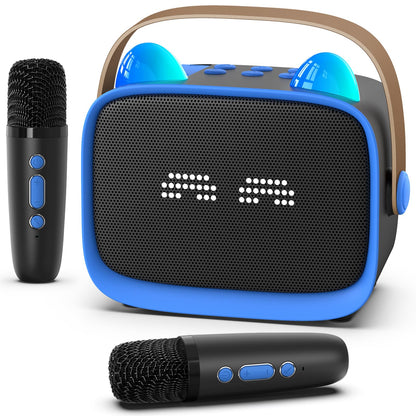 Kids Mini Karaoke Machine Set with Dual Wireless Microphones - Portable Bluetooth Speaker & LED Lights (Purple)