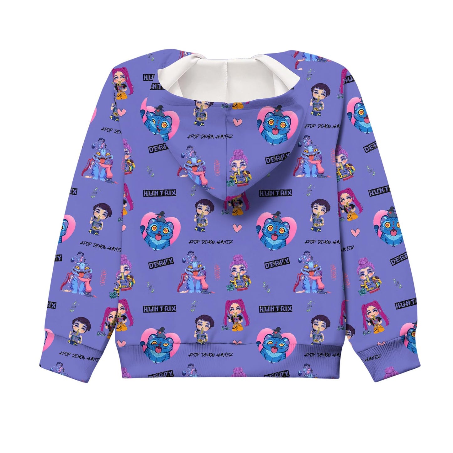 Girls Zip-Up Hoodie K-Pop Demon Graphic Print Long Sleeve Sweatshirt with Pockets