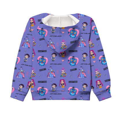 Girls Zip-Up Hoodie K-Pop Demon Graphic Print Long Sleeve Sweatshirt with Pockets