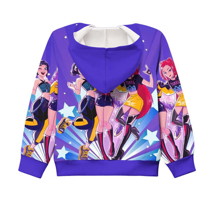 Girls Zip-Up Hoodie K-Pop Demon Graphic Print Long Sleeve Sweatshirt with Pockets