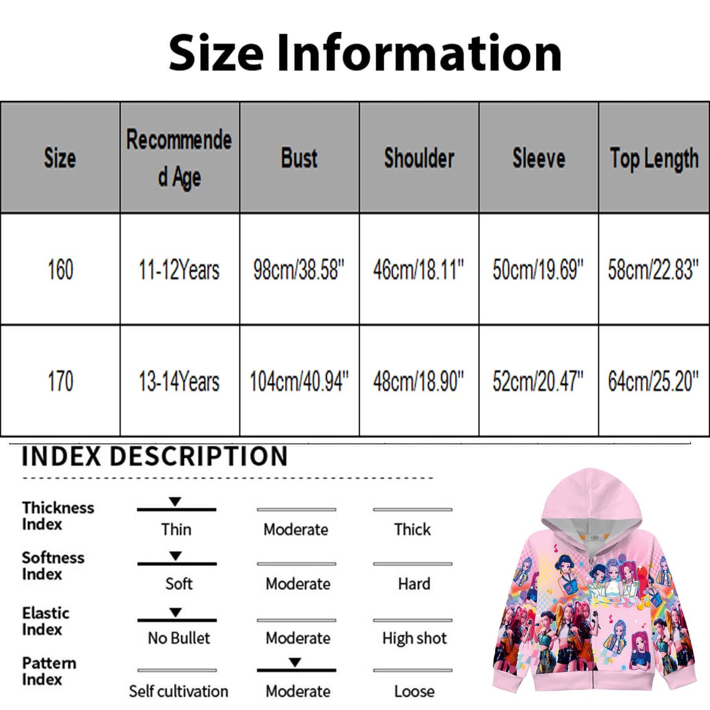 Girls Zip-Up Hoodie K-Pop Demon Graphic Print Long Sleeve Sweatshirt with Pockets