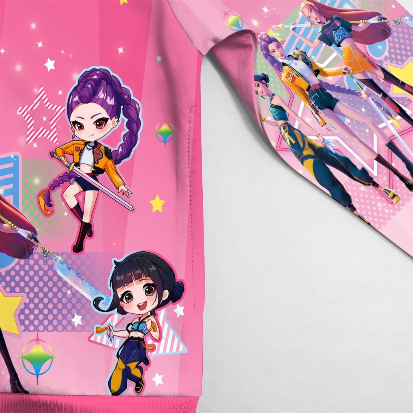 Girls Zip-Up Hoodie K-Pop Demon Graphic Print Long Sleeve Sweatshirt with Pockets