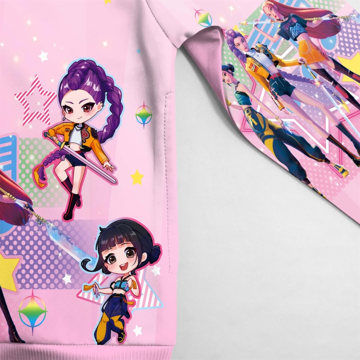 Girls Zip-Up Hoodie K-Pop Demon Graphic Print Long Sleeve Sweatshirt with Pockets