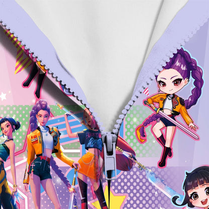 Girls Zip-Up Hoodie K-Pop Demon Graphic Print Long Sleeve Sweatshirt with Pockets