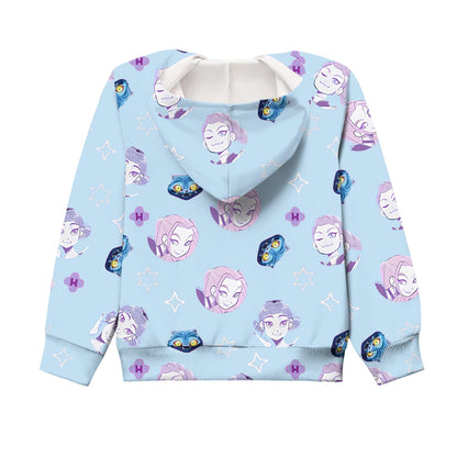 Girls Zip-Up Hoodie K-Pop Demon Graphic Print Long Sleeve Sweatshirt with Pockets