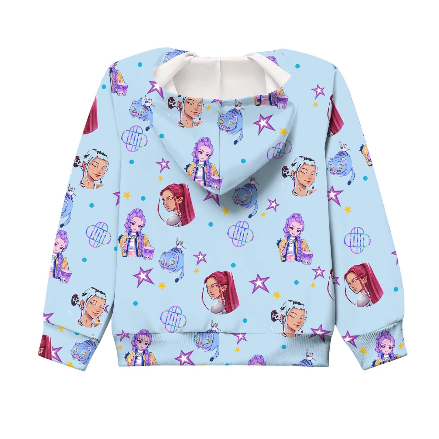 Girls Zip-Up Hoodie K-Pop Demon Graphic Print Long Sleeve Sweatshirt with Pockets