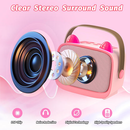 Kids Mini Karaoke Machine Set with Dual Wireless Microphones - Portable Bluetooth Speaker & LED Lights (Purple)