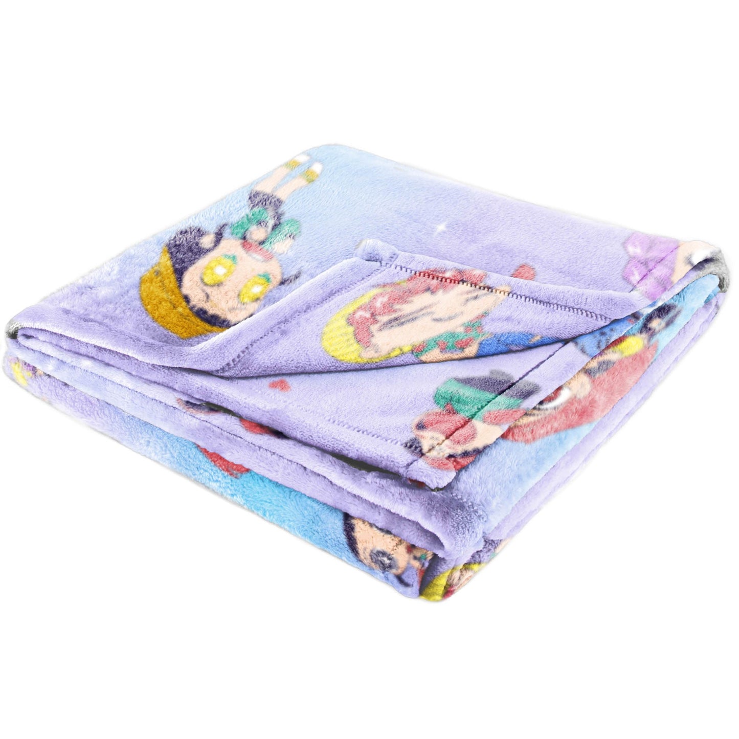 Saja Boys & Huntrix Chibi Plush Throw | K-Pop Demon Hunters Lavender Aesthetic Dorm Blanket