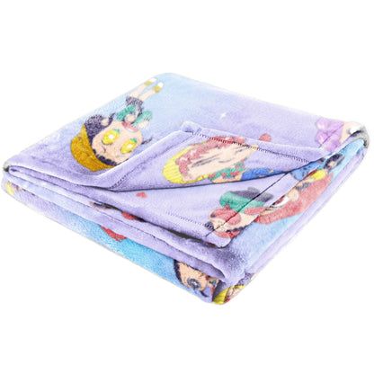 Saja Boys & Huntrix Chibi Plush Throw | K-Pop Demon Hunters Lavender Aesthetic Dorm Blanket