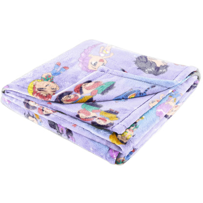 Saja Boys & Huntrix Chibi Plush Throw | K-Pop Demon Hunters Lavender Aesthetic Dorm Blanket
