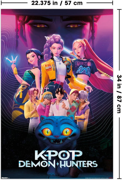 K-Pop Demon Hunters Group Wall Poster (2025) — Unframed 34″ × 22.4″