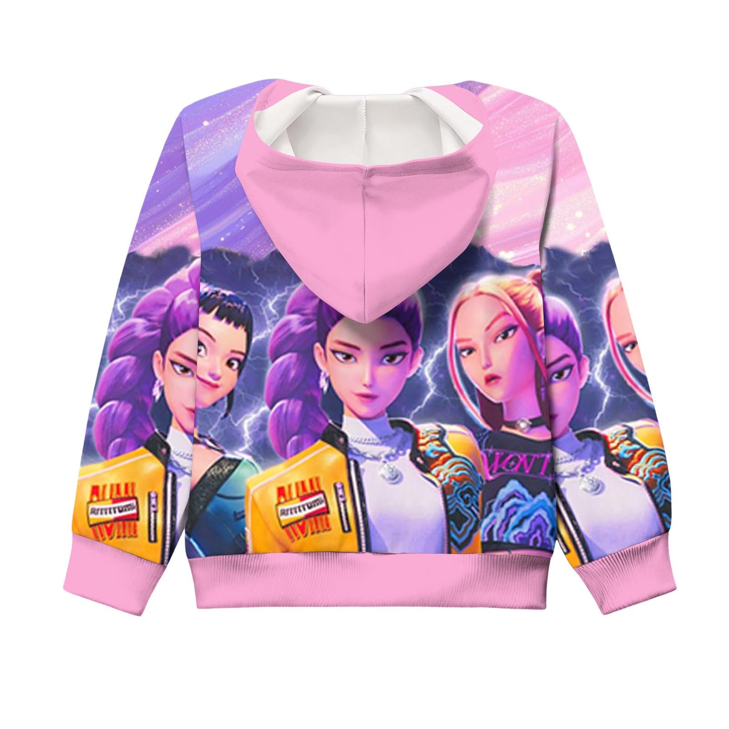 Girls Zip-Up Hoodie K-Pop Demon Graphic Print Long Sleeve Sweatshirt with Pockets