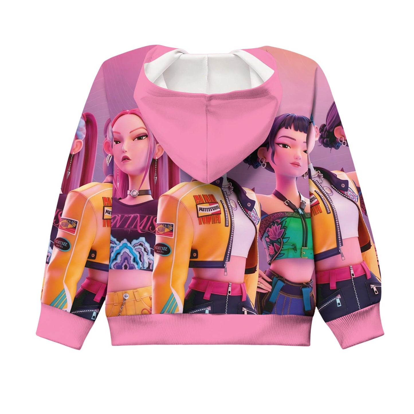 Girls Zip-Up Hoodie K-Pop Demon Graphic Print Long Sleeve Sweatshirt with Pockets
