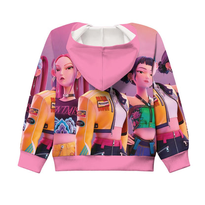 Girls Zip-Up Hoodie K-Pop Demon Graphic Print Long Sleeve Sweatshirt with Pockets