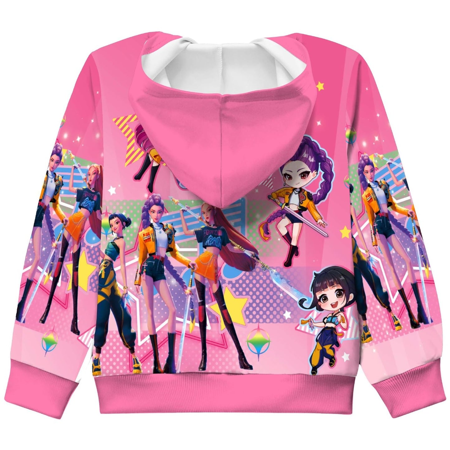 Girls Zip-Up Hoodie K-Pop Demon Graphic Print Long Sleeve Sweatshirt with Pockets