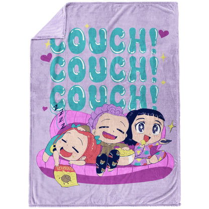 Saja Boys & Huntrix Chibi Plush Throw | K-Pop Demon Hunters Lavender Aesthetic Dorm Blanket