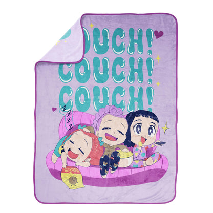 Saja Boys & Huntrix Chibi Plush Throw | K-Pop Demon Hunters Lavender Aesthetic Dorm Blanket