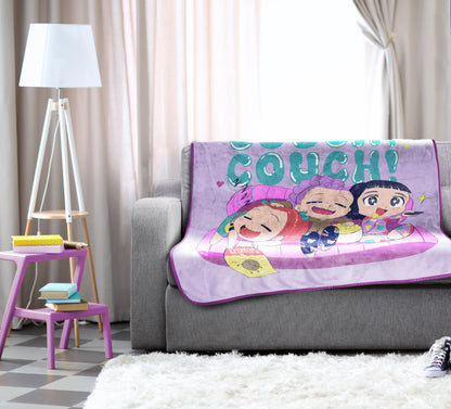 Saja Boys & Huntrix Chibi Plush Throw | K-Pop Demon Hunters Lavender Aesthetic Dorm Blanket