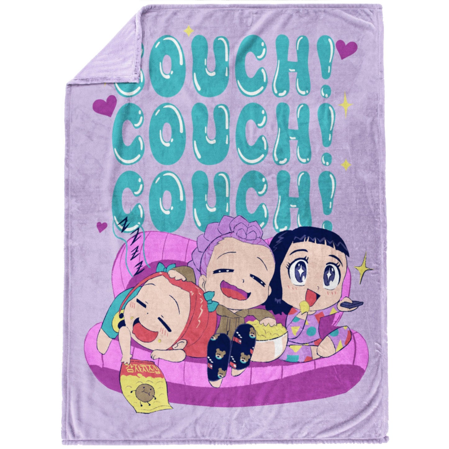 Saja Boys & Huntrix Chibi Plush Throw | K-Pop Demon Hunters Lavender Aesthetic Dorm Blanket