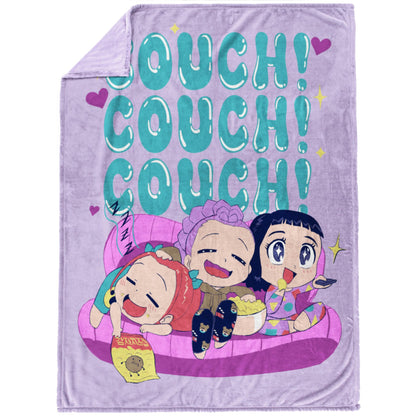 Saja Boys & Huntrix Chibi Plush Throw | K-Pop Demon Hunters Lavender Aesthetic Dorm Blanket