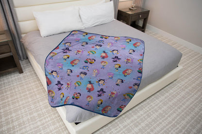 Saja Boys & Huntrix Chibi Plush Throw | K-Pop Demon Hunters Lavender Aesthetic Dorm Blanket