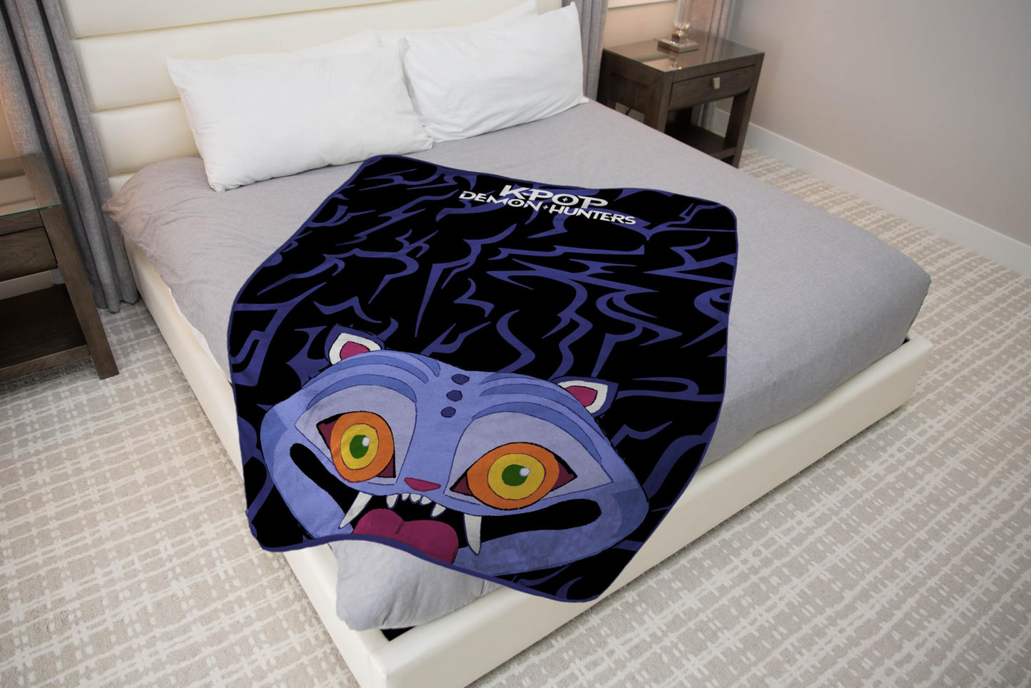 Saja Boys & Huntrix Chibi Plush Throw | K-Pop Demon Hunters Lavender Aesthetic Dorm Blanket