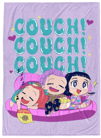 Saja Boys & Huntrix Chibi Plush Throw | K-Pop Demon Hunters Lavender Aesthetic Dorm Blanket