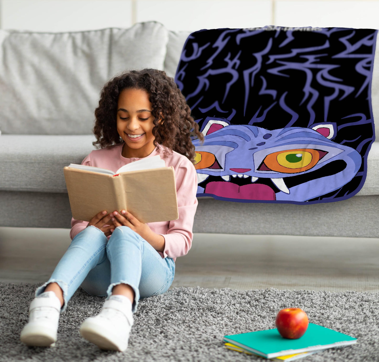 Saja Boys & Huntrix Chibi Plush Throw | K-Pop Demon Hunters Lavender Aesthetic Dorm Blanket