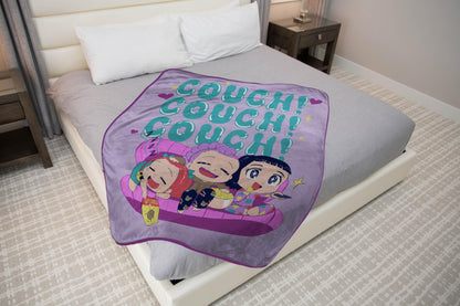 Saja Boys & Huntrix Chibi Plush Throw | K-Pop Demon Hunters Lavender Aesthetic Dorm Blanket