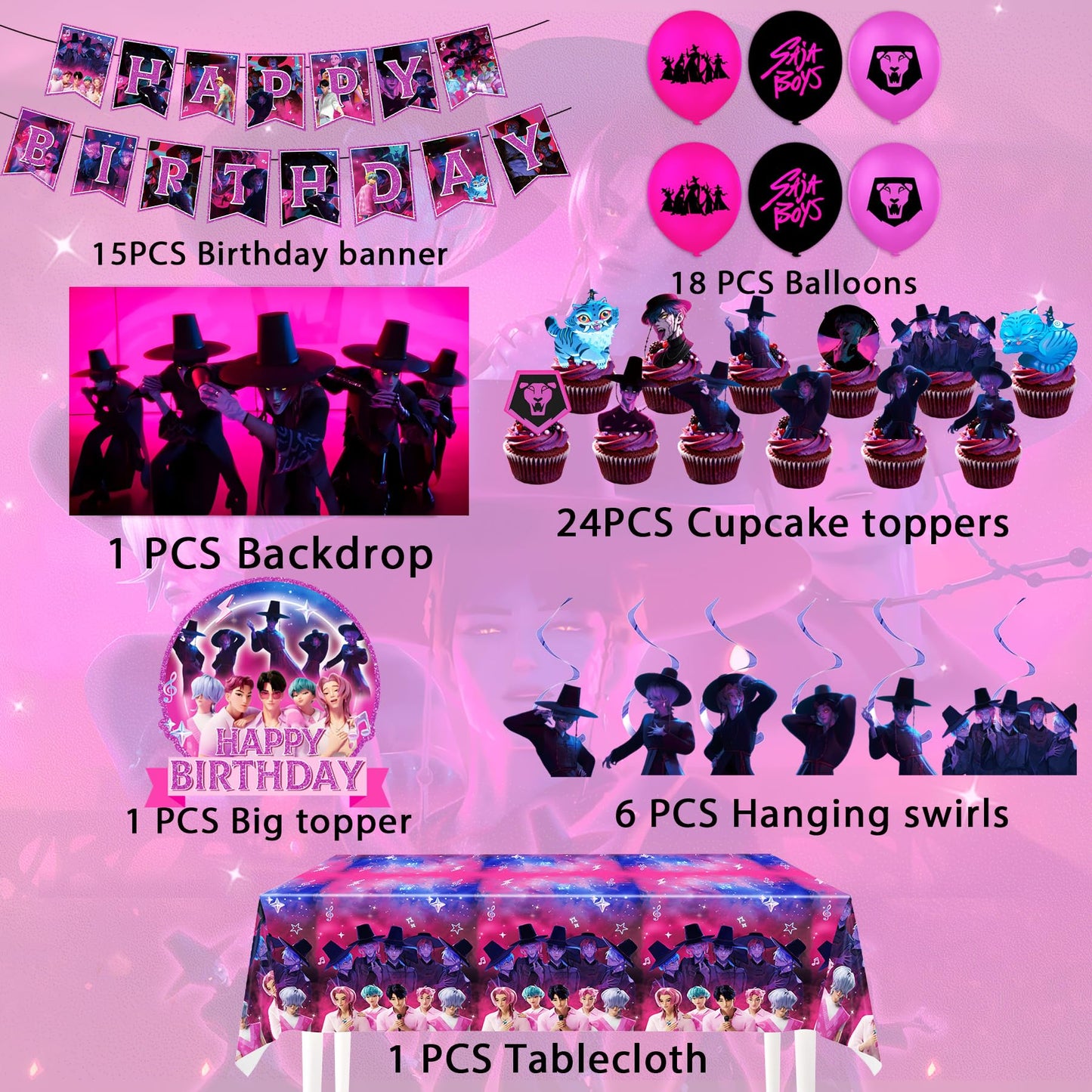 K-Pop Demon Hunters Ultimate Party Supplies Set | Saja Boys Deluxe Decorations Kit